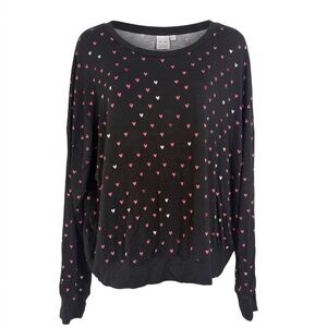Honeydew Intimates Black Heart Print Long Sleeve Medium Soft Lounge Pajama Top